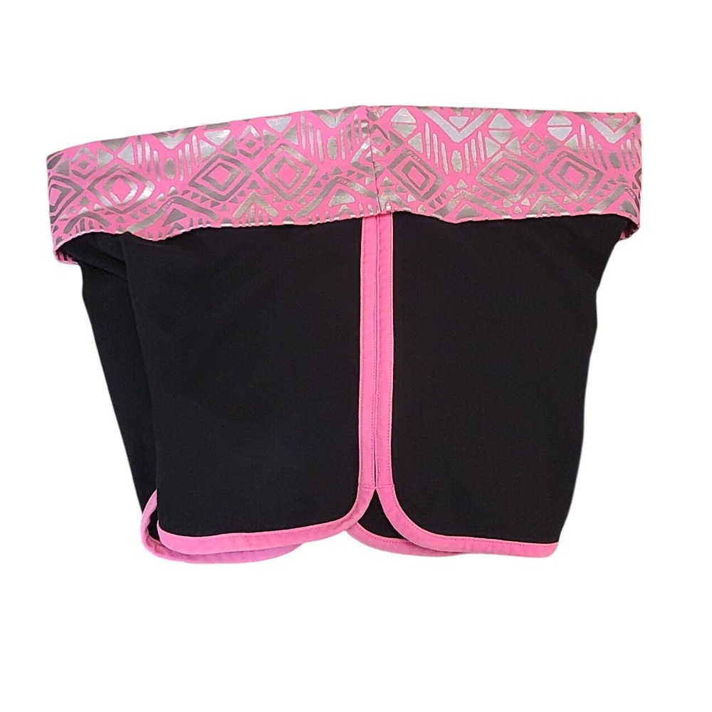 PINK Yoga Shorts Victoria's Secret Black Pink Silver Geometric Foldover M - Picture 4 of 4